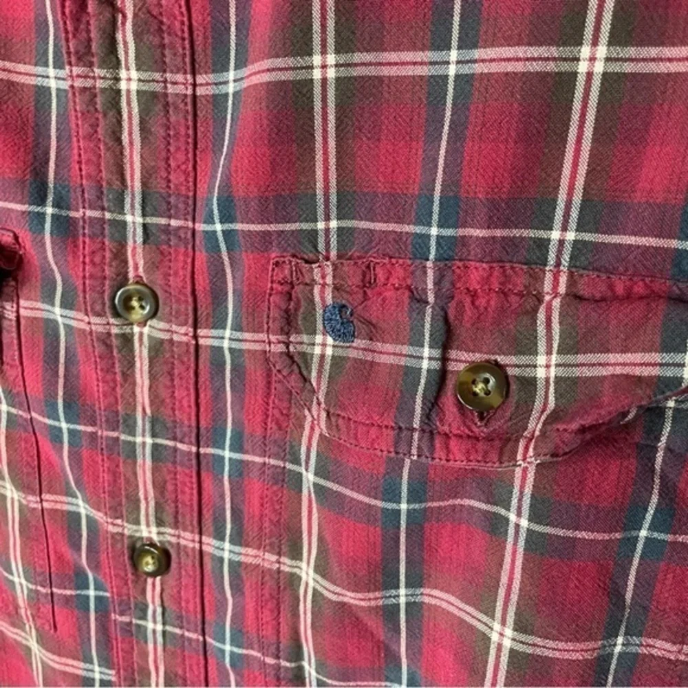 Carhartt Red Black‎ Plaid Long Sleeve Button Up 100% Cotton Men’s Size Medium